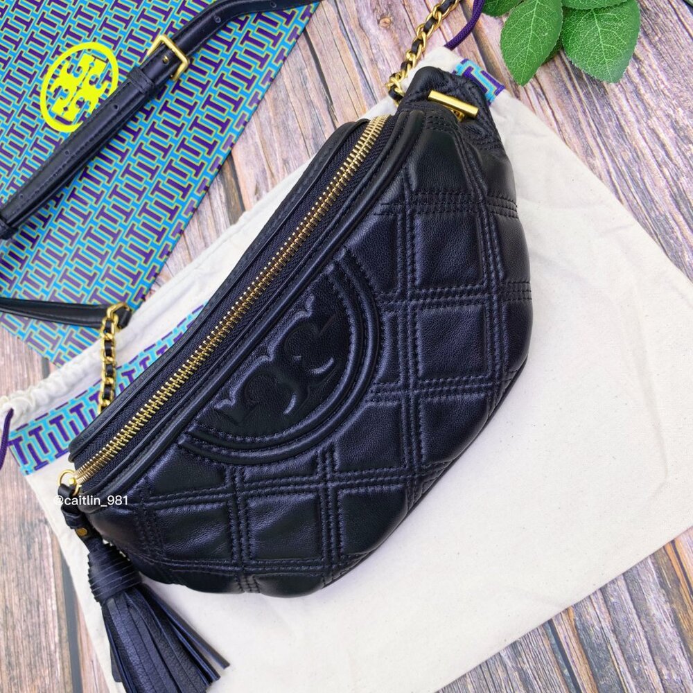 Tory Burch Black Leather Soft Fleming Belt Bag